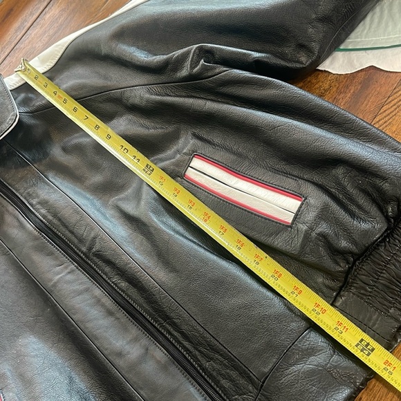 Vintage USA American Flag Black Leather Bomber Jacket Biker Motorcycle size M - Picture 14 of 17